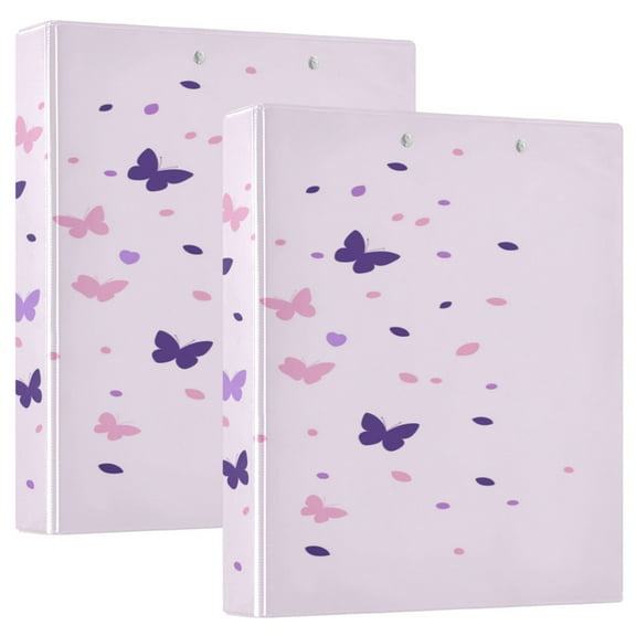 Pink Butterflies 12.4x10.6in PVC Round Ring Binder, D-Ring 3-Hole, Metal Clip, 200 Sheets