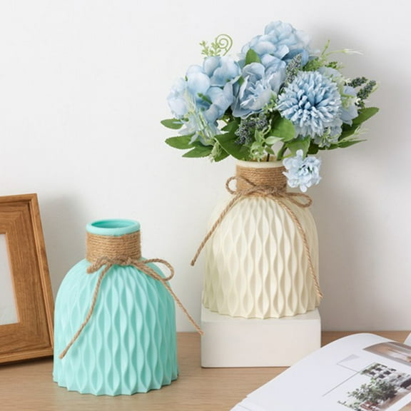 HEVIRGO Striped Vase Nordic Style Plastic Faux Ceramics Desktop Bookshelf Decor for Home, Beige