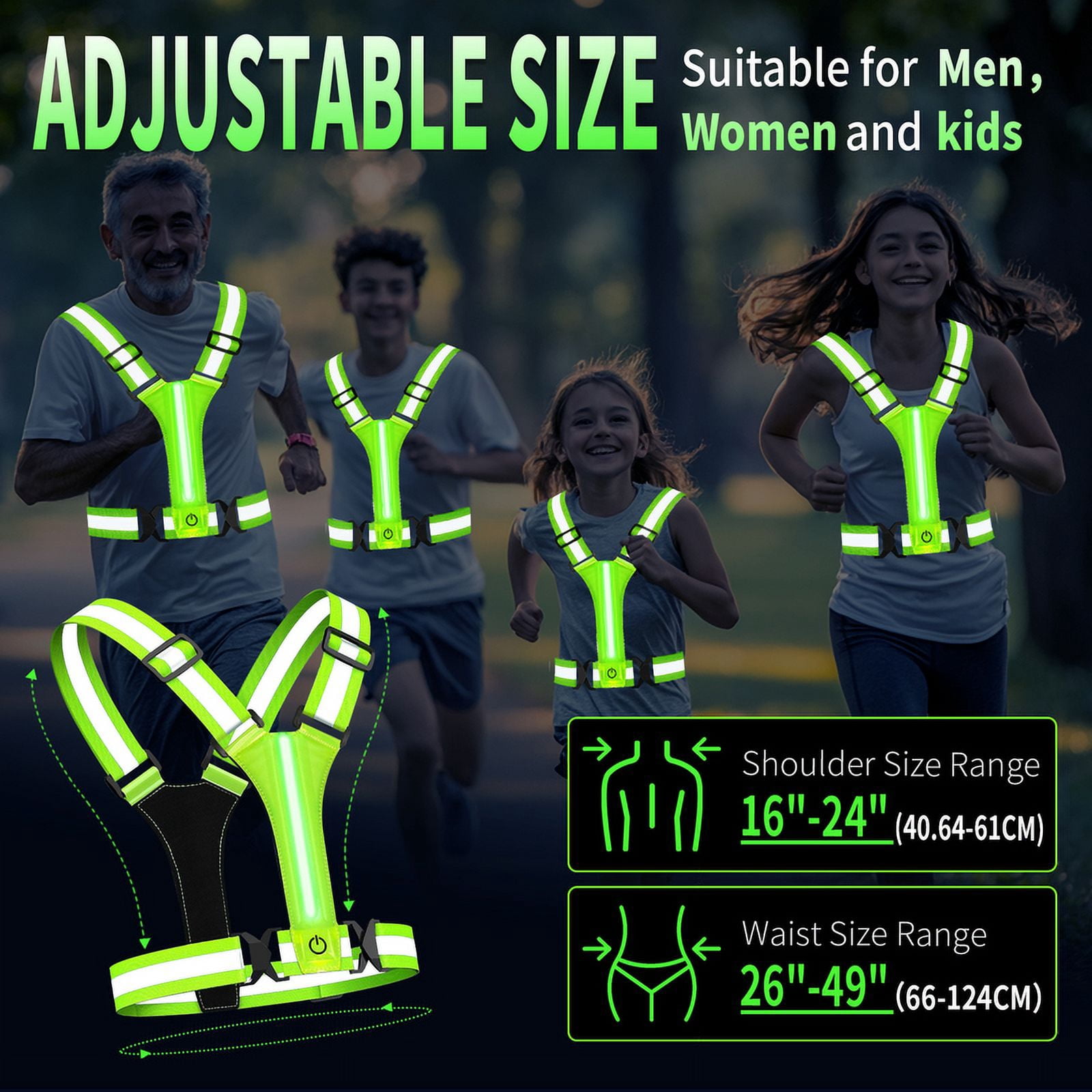 Totoro Hero LED Running Vest USB Rechargeable Reflective Glowing Reflector Straps High Visibility Night Running Riding Clothing Elastic Band