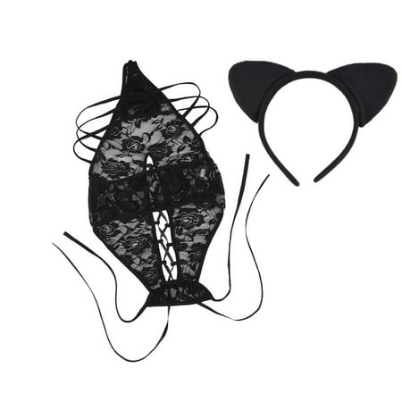 

wendunide underwear women Women Lace Lingerie Nightwear Underwear G-string Babydoll Sleepwear Bodysuit Black S