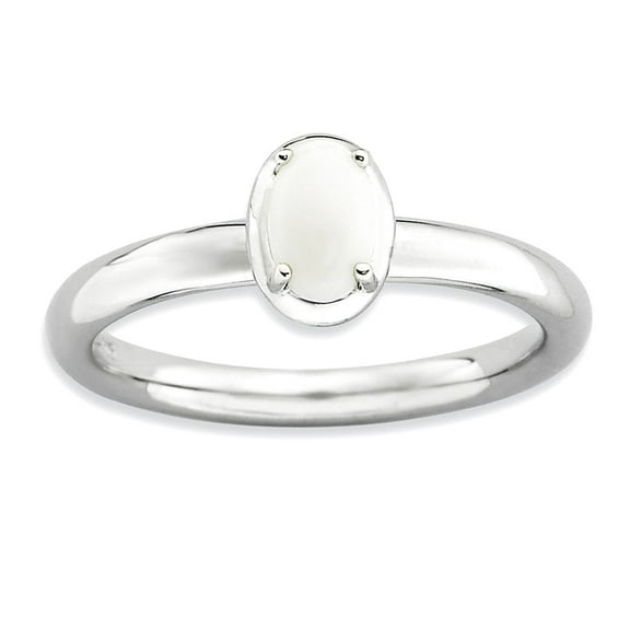 2.25mm 925 Sterling Silver Prong set Stackable White Agate Polished Ring Size 8 Stackable Ring for Women