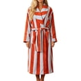 thumbnail image 3 of RongHuan Women's Striped Plush Robe Long Soft Fluffy Bathrobe Cozy Thick Loungewear Fuzzy Robe Color Block, 3 of 8