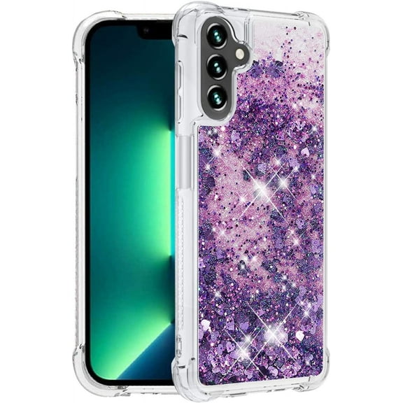 Aesthetic Funda para Samsung Galaxy A14 5G Case Clear Silicone for Women Girls, Cute Phone Case Samsung A14 5G Case Glitter Pink Shockproof and Bumpers Cover (Purple)