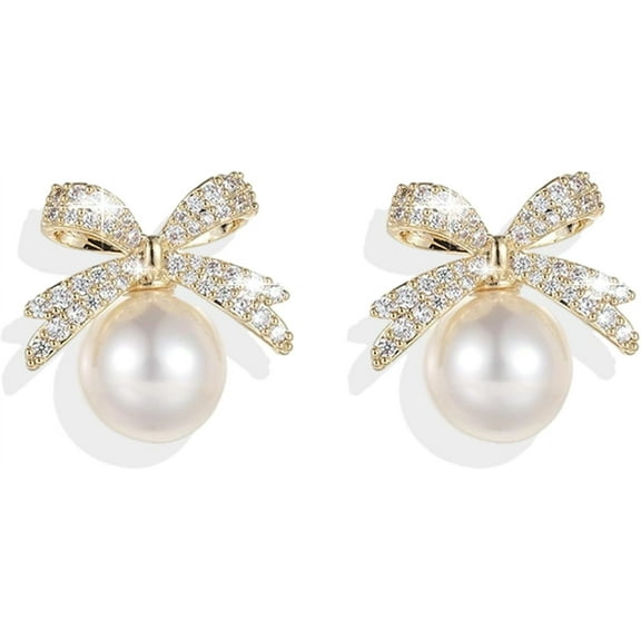 Bow Earrings For Women Trendy Gold Pearl Drop Dangle Earrings Bowknot Stud Wedding Party Daily Jewelry Accessory Gifts For Her[Z749]