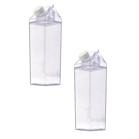2Pack Clear Milk Carton Portable Milk Water Bottles Plastic Milk Box For Outdoor Food Storage Home Decor