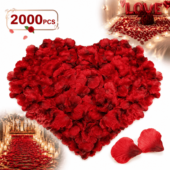 Ustris 2000Pcs Upgraded Dark-Red Silk Rose Petals for Romantic Night,Wedding,Proposal Anniversary Flower Decorations for Valentine's Day, Party Decor