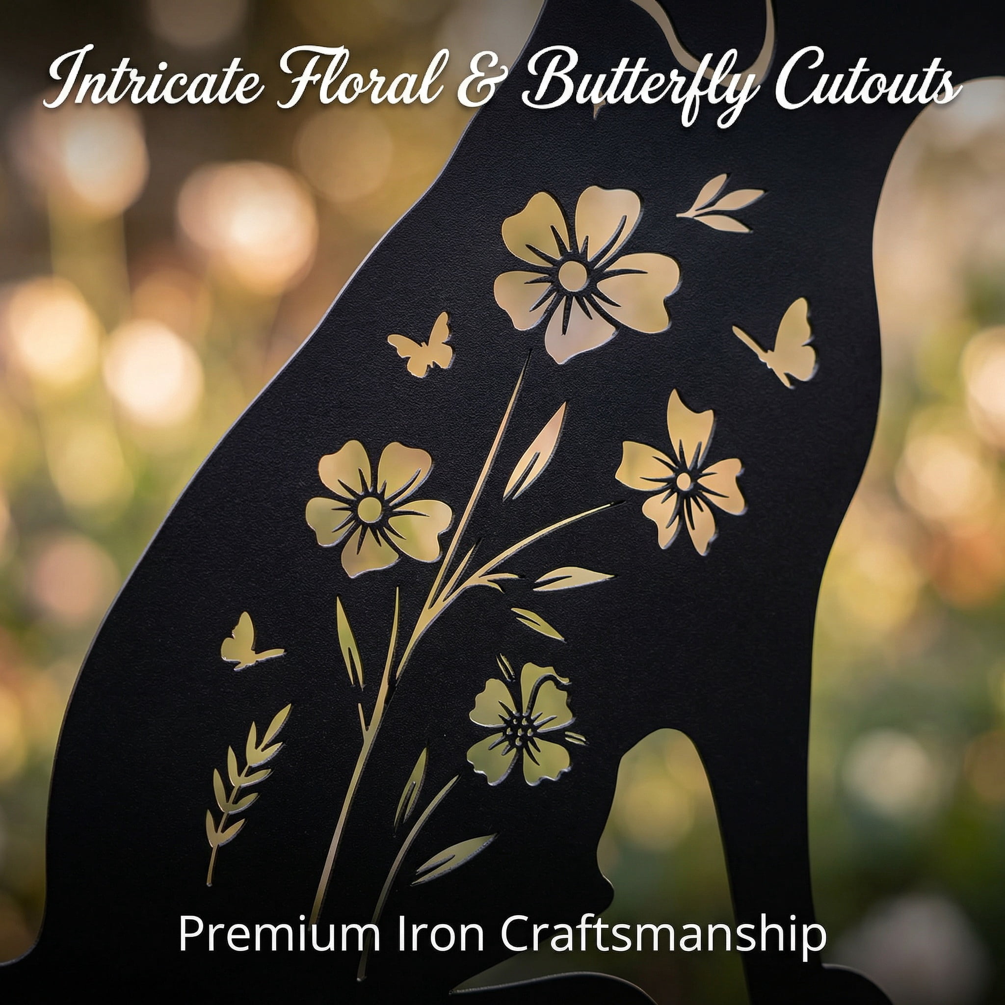 2pcs Dog Garden Stakes with Butterflies & Flowers - Metal Iron Labrador Silhouette Decorative Yard Art - Weather-Resistant Animal Statues for Outdoor Garden, Lawn, Patio, Planter Decor - Dog Lover Gi