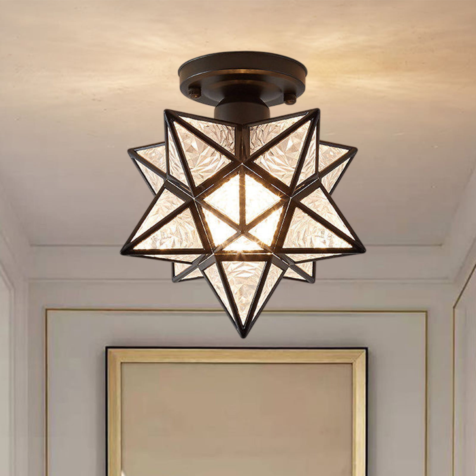 Modern Moravian Star Ceiling Light, Semi Flush Mount Nordic Luxury Ceiling Light Ceiling Lamp with Glass Shade, Aisle Light Corridor Entrance Balcony Entry Crystal Small Ceiling Lamps