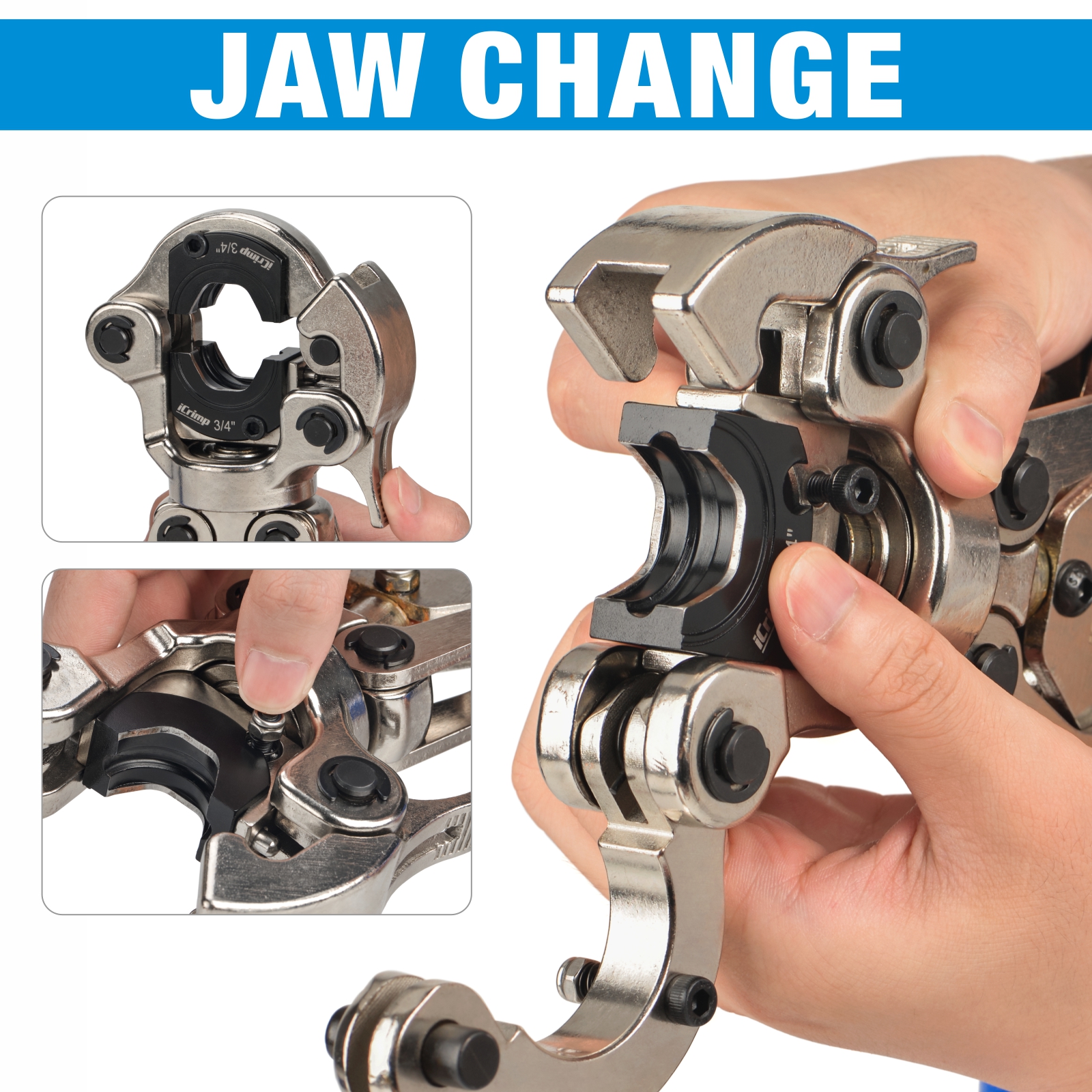 IBOSAD Copper Tube Crimping Tool With 30° Angle Jaw - Compatible With 1/2", 3/4", 1" Copper Pipes & ProPress Fittings