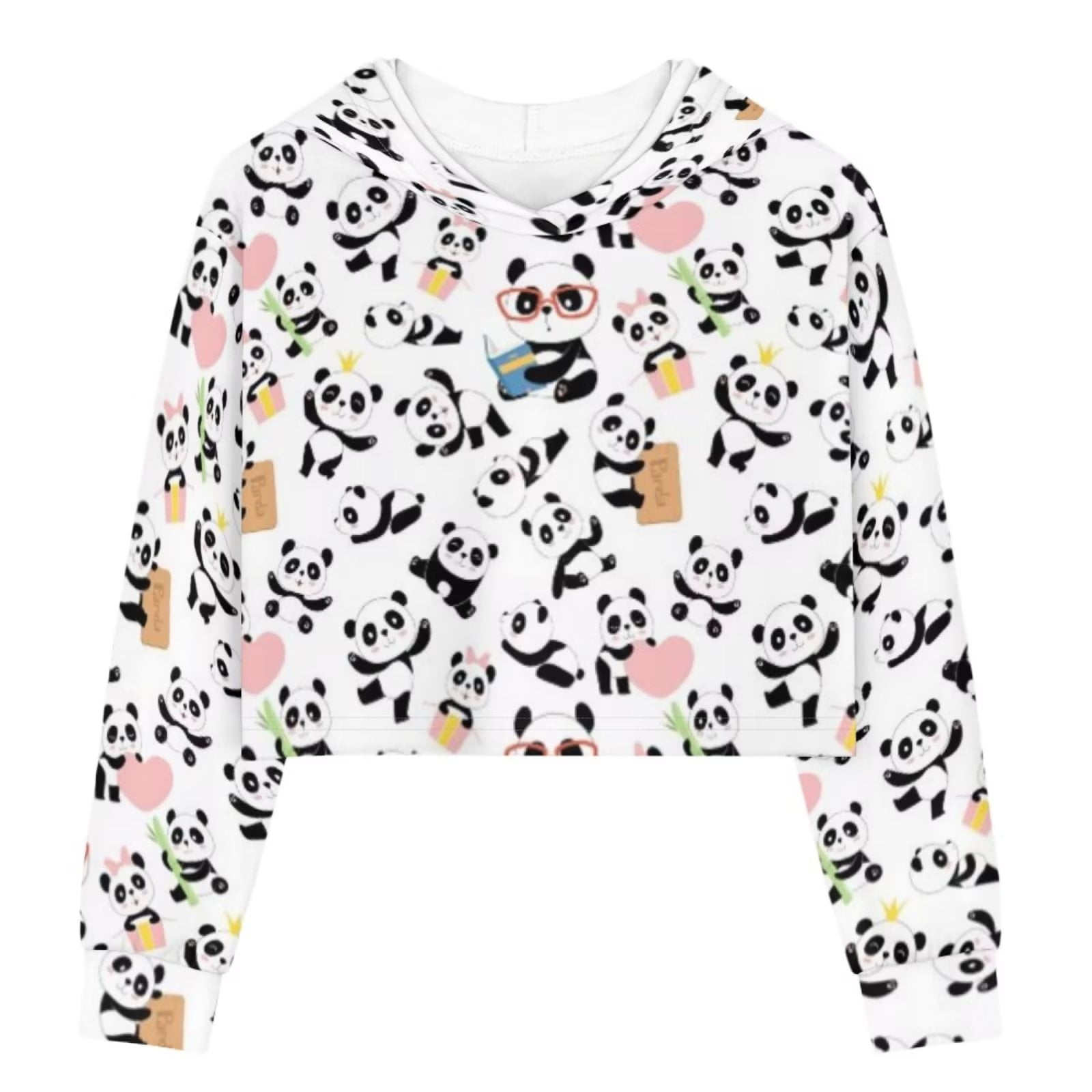 NETILGEN Mini Pandas Print Comfort Crop Hoodies for Teen Girls