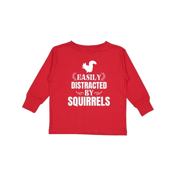 Inktastic Easily Distracted by Squirrels Boys or Girls Long Sleeve Toddler T-Shirt
