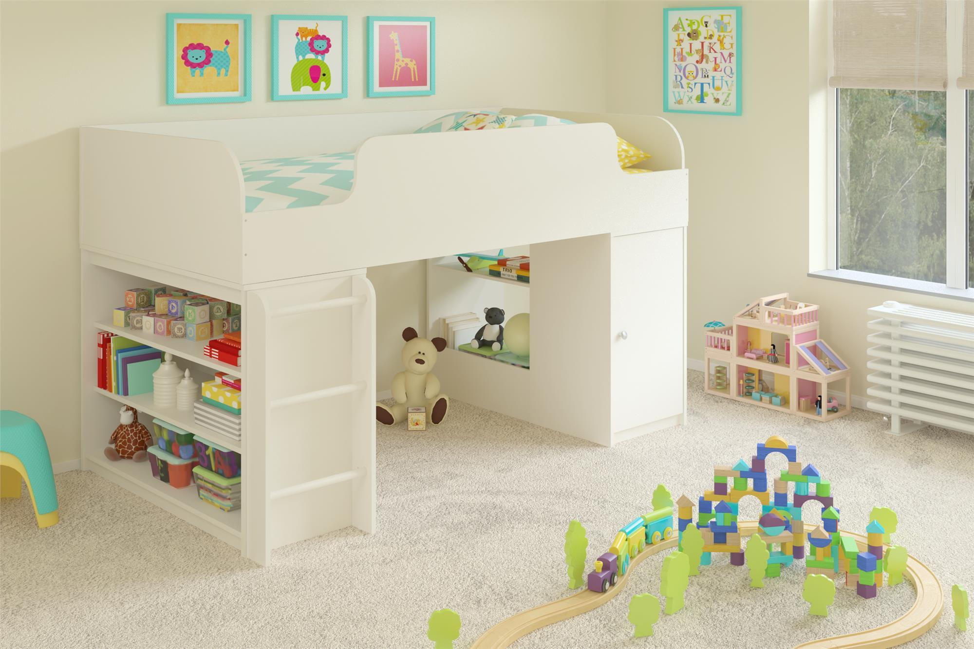 Twin Junior Loft Bed with Slide, Silver/Red (COMPONENT) - Walmart.com