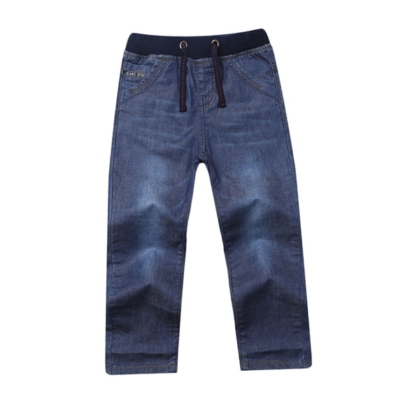 Staki Baggy Pants for Boys Boys Jeans Kids Elastic Waist Straight Leg Denim Pants with Drawstring(Dark Blue,13-14 Years)