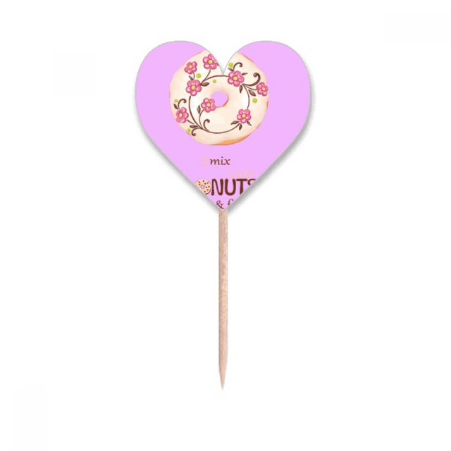Postre dulce flor dona alimentos Etiqueta del corazón de la bandera del palillo de dientes