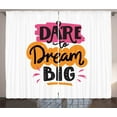 thumbnail image 1 of Dream Curtains 2 Panels Set, Dare to Dream Big Lettering Positive Inspirational Quote on Checkered Background, Window Drapes for Living Room Bedroom, 108"W X 90"L,Multicolor, by Ambesonne, 1 of 3