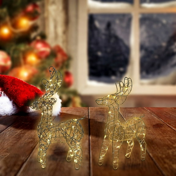 LEFTHIGH Home 30 Light Illuminated Iron Reindeer Christmas Tree Decorative Piece Ideal for Mall Showcase Christmas Ambience Arrangement Requires 3 AA Batteries Home and Kitchen