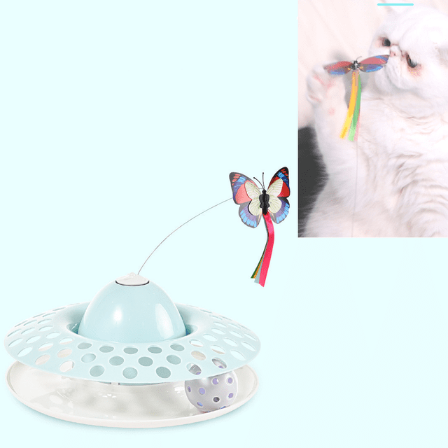 Juguetes para gatos: Juguete eléctrico automático y divertido con forma de mariposa y pelota para hacer ejercicio, juguetes interactivos para gatos de interior con 3 piezas de repuesto (1 paquete)