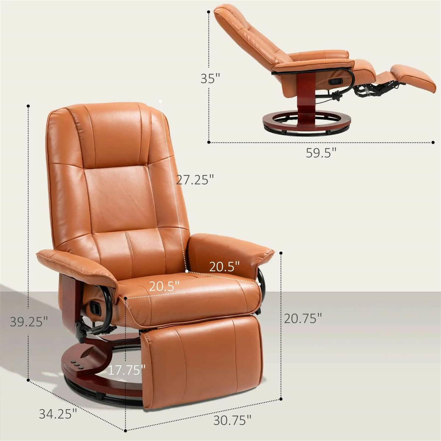 Demi Bonn 39" Faux Leather Swivel Recliner with Footrest and Armrest, Wooden Base, Comfortable Chair for Living Room, Brown
