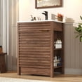 thumbnail image 2 of 24" Bathroom Vanity Combo with Ceramic Sink & Faucet, Modern Light Oak Single Vanity Set with Fluted Door, Over-the-Door Storage Bthroom Cabinet with 2-Tier Side Shelves for Small Space, 2 of 12