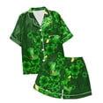 thumbnail image 4 of IWRICH Pajama for Women Short Sleeve Button down Tops and Shorts Satin Pjs 2 Piece Soft Sleepwear Loungewear Set 03-Dark Green XL, 4 of 5