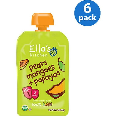 Ella's Kitchen Organic Baby Food Pears Mangoes + Papayas Stage 1 Baby Food, 3.5 oz, 6 Pack