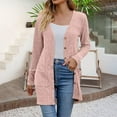 thumbnail image 2 of BODOAO Women's Open Front Lightweight Cardigan Long Sleeve Button Down Loose Outwear Old Times Cardigans Elegant Ribbed Cardigan Long Sleeve Button Placket with Pockets Knitted Cardigan Red M, 2 of 8