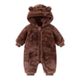 thumbnail image 5 of KPOPLK Baby Bear Ear Hooded Romper 0 3 6 9 12 18 Months Fuzzy Fleece Onesie Jumpsuit for Infant Toddler Winter Warm Outfit(Coffee,12-18 Months), 5 of 5