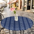 thumbnail image 3 of Navy Blue Boho Elastic Fitted Round Table Cover Bohemian Style Stripe Waterproof Outdoor Tablecloth for Holiday Party, Picnic, Patio & Dining Fits Tables Up to 55"-60", 3 of 8