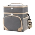 thumbnail image 3 of Insulated Lunch Bag, Picnic Bag, Lunch Bag with Shoulder Strap, Dual Compartment Two Layer Soft Cooler, Waterproof Reusable Picnic Tote Bag, 10X7X11 Inch Gray Oxford Fabric Tote, 3 of 7