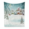 thumbnail image 1 of Christmas Soft Flannel Fleece Throw Blanket, Village Under Snow Winter Holiday Season Pine Forest, Cozy Plush for Indoor and Outdoor Use, 60" x 80", Cadet Blue Multicolor, by Ambesonne, 1 of 5