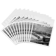 3dRose, New York City Train on NY Elevated Railroad Yonkers Switch Station 1860s, 12 Greeting Cards with envelopes