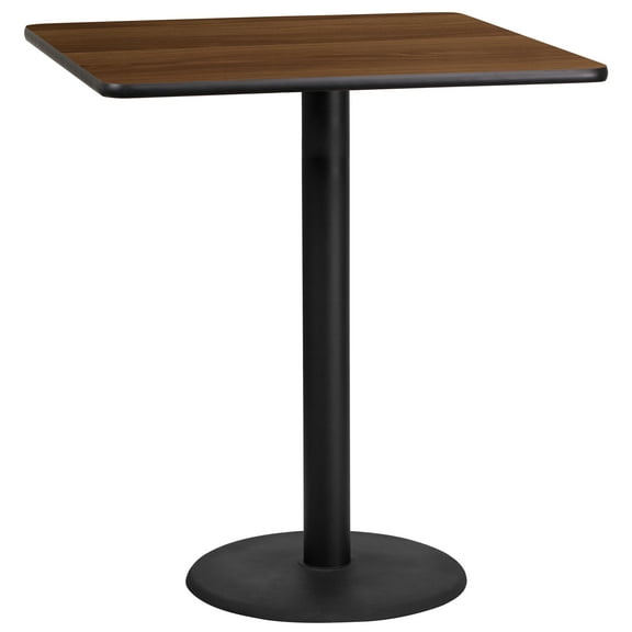 Flash Furniture 36'' Square Walnut Laminate Table Top with 24'' Round Bar Height Table Base