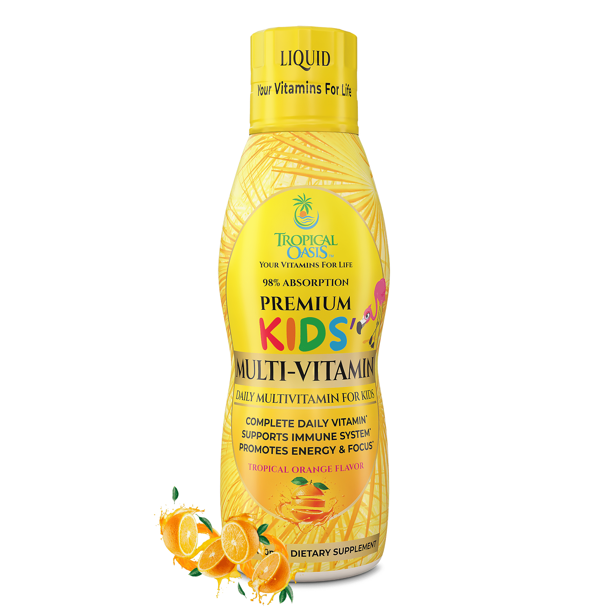 Tropical Oasis Daily Multivitamin for Kids, Liquid Supplement for Complete Daily Vitamin with 14 Essential Nutrients, Orange Flavor, 16 fl oz, 32 Servings