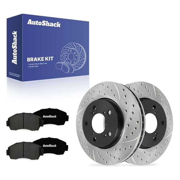 AutoShack Front Vented Drilled & Slotted E-Coated Brake Rotors   Premium Ceramic Pads 6-PC Brake Kit Replacement for 2005-2010 Honda Odyssey ShadowGuard 11.65" (296 mm)