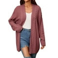 thumbnail image 1 of Ladies Winter Fashion Coat Solid Color Overcoat Long Sleeve Open Front Cardigan Cable Knitted Warm Outer Coat Crew Neck Knitwear Mid Length Trench Coat, 1 of 7