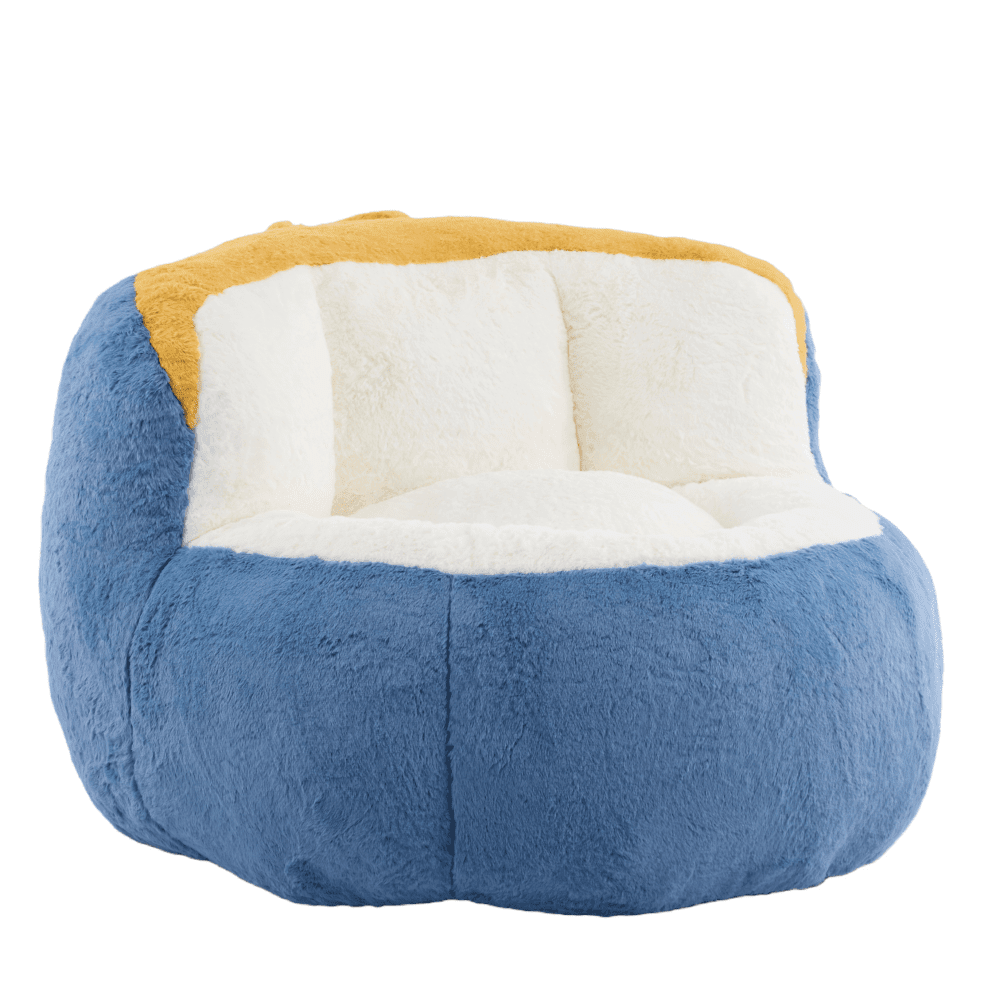 Tcbosik Bean Bag Chairs for Adults, Faux Fur Lounge Chair for Living Room, Bedroom, No Assembly Needed, Blue+White+Yellow