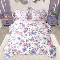 Castle Fairy Teens Chic Floral Flowers Twin Bedding Sets 7-Piece,Vintage Aesthetic Bedding Comforter Set Microfiber,Spring Garden Breathable Sheet Sets,Ultra Soft Home Decor,Reversible