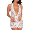 thumbnail image 1 of Traje de lencería Lencería de encaje sin espalda con cuello en V profundo con tanga para regalo de San Valentín Blanco XL, 1 of 5