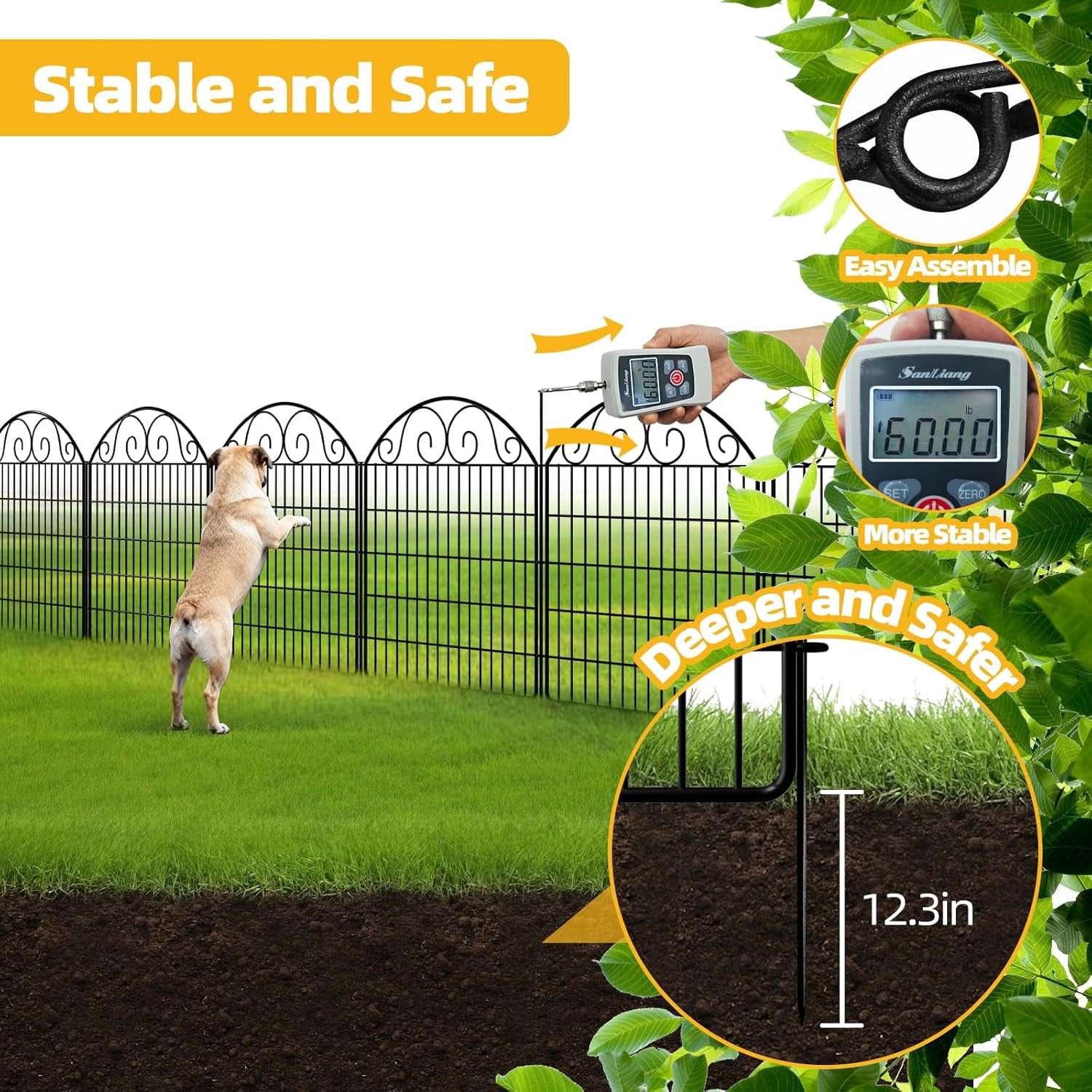 No Dig Decorative Garden Dog Fence Outdoor for Yard, Animal Barrier Fenceing Panels, Rustproof Ground Stakes Temporary Wire Screen for Patio