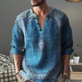 thumbnail image 5 of Bohemian Retro Floral Shirts for Men, Split V Neck Three Quarter Sleeve Printed Tops, Soft Loose Fabric for Travel Camping and Street Style Outfits Blue L, 5 of 5