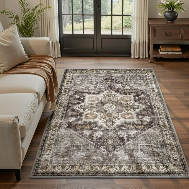 Tapis de Salon Tapis de Chambre Lavable Vintage Traditionnel Foncé