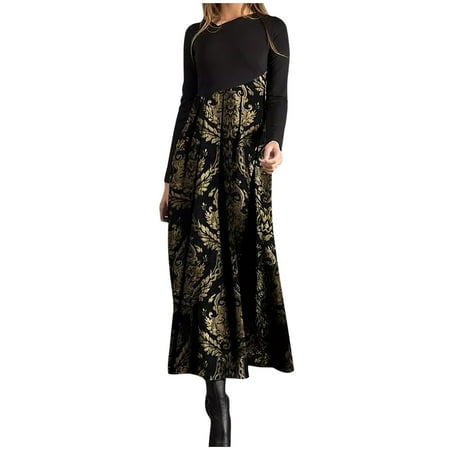 

Sayhi Women s Autumn Winter Long Dresses Elegant Dress Stitching Flower Prints Womens Long Sleeve Maternity Dresses