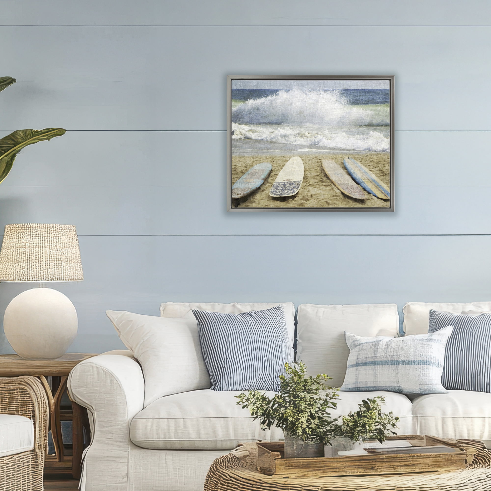 Stupell Industries Surfboards At The Ready Gray Framed Floater Canvas Wall Art, design by Grotto Studios