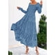 thumbnail image 4 of Vestido PRETTYGARDEN 2025 Floral de Manga Larga con Fruncido Azul Talla L, 4 of 8