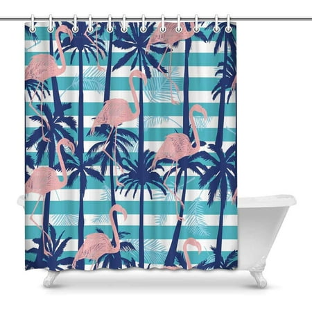 Pop Flamingo Birds Palm Tree Bathroom Decor Shower Curtain Set