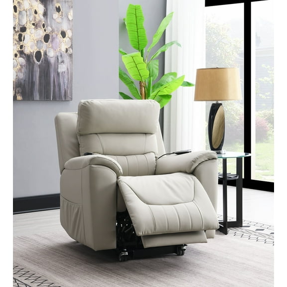 Acme Furniture Marsha Power Recliner w/Lift & Massage, Light Gray Silicone Synthetic Leather