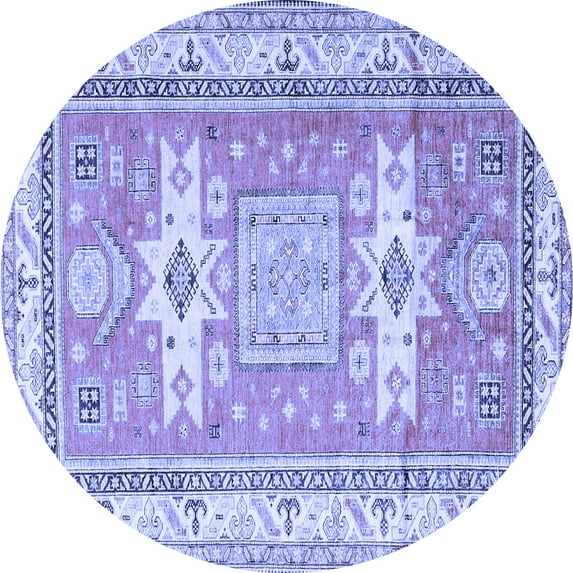 Ahgly Company Indoor Round Geometric Blue Traditional Area Rugs, 6' Round