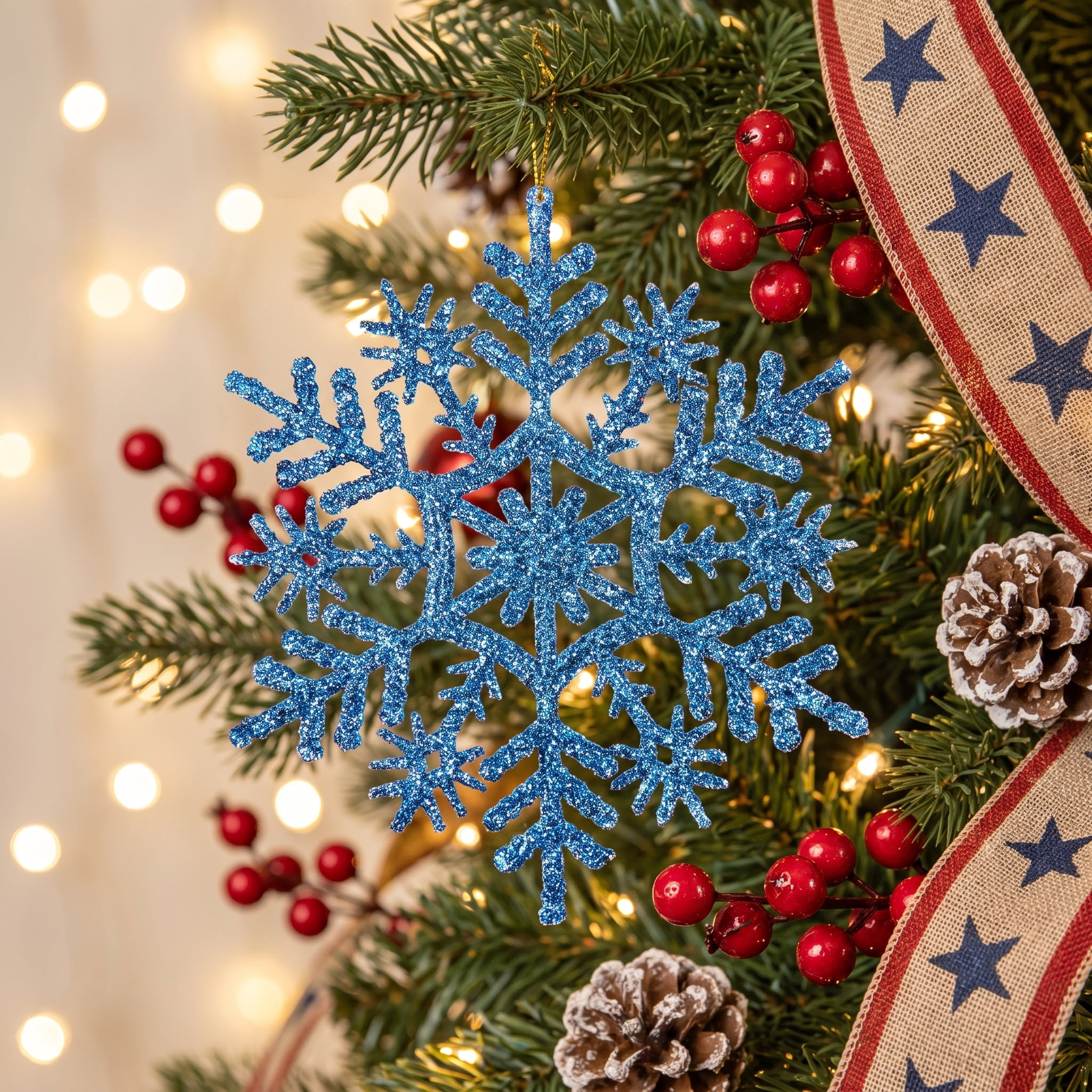 20-Count Light Blue Glitter Snowflake Christmas Ornaments, 3.9", by Holiday Time