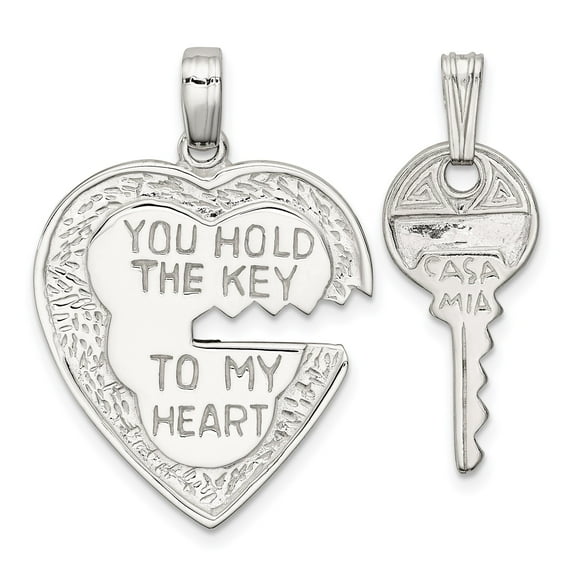 Sterling Silver Heart and Key Pendant Necklace Set for Women with Phrases, Symbolic Cutout Design, Romantic Jewelry for Couples, Love and Connection Necklace