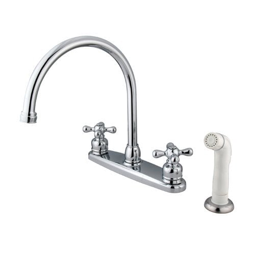 Kingston Brass Vintage Double Handle Goose Neck Kitchen Faucet with White Sprayer